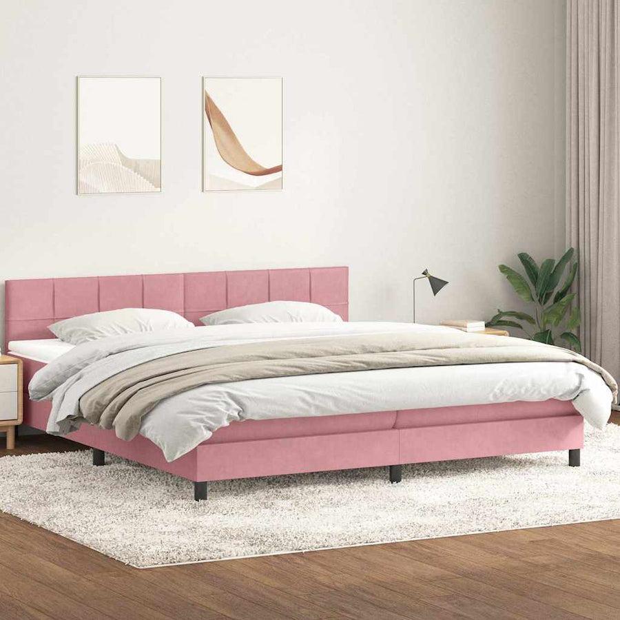 Boxspring met matras fluweel roze 180x210 cm