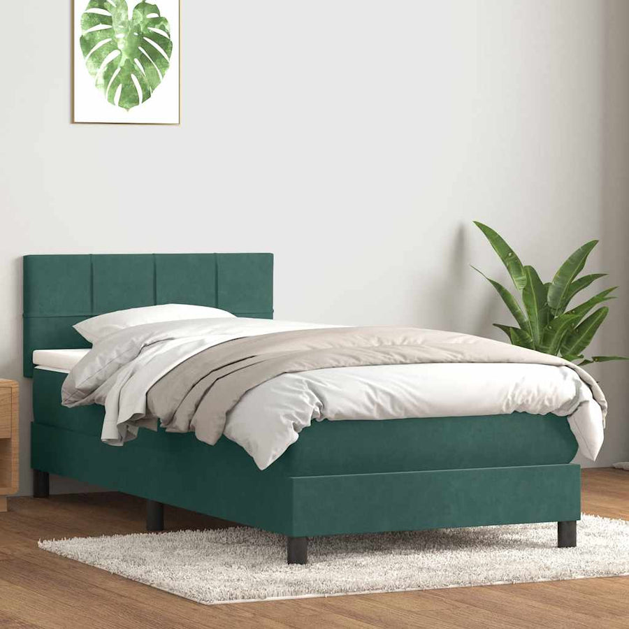 Boxspring met matras fluweel donkergroen 80x220 cm