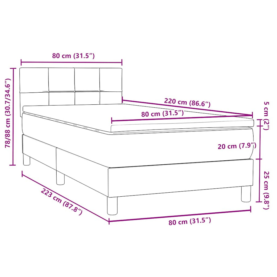 Boxspring met matras fluweel donkerblauw 80x220 cm