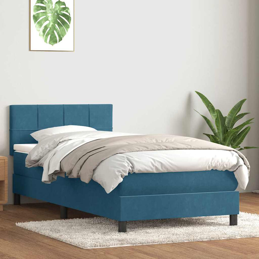 Boxspring met matras fluweel donkerblauw 80x220 cm