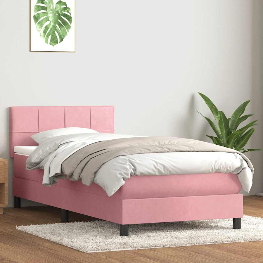 Boxspring met matras fluweel roze 80x220 cm