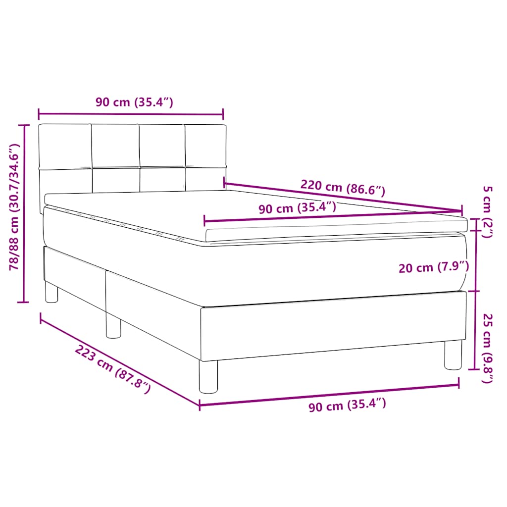 Boxspring met matras fluweel lichtgrijs 90x220 cm