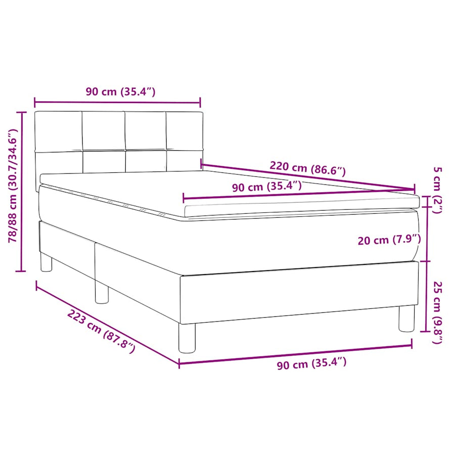 Boxspring met matras fluweel lichtgrijs 90x220 cm