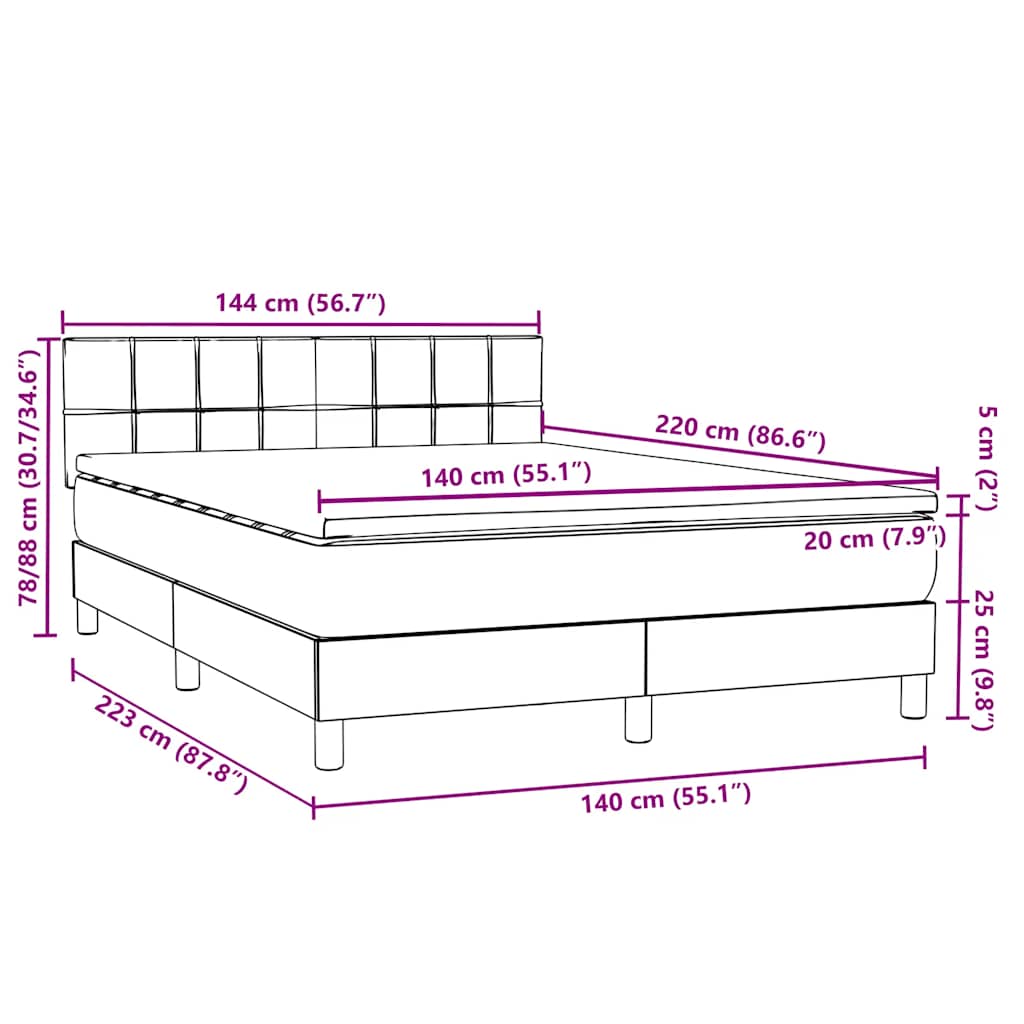 Boxspring met matras fluweel roze 140x220 cm