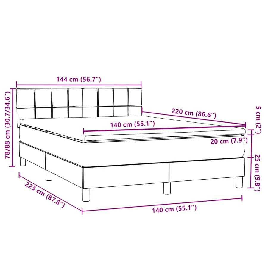 Boxspring met matras fluweel roze 140x220 cm