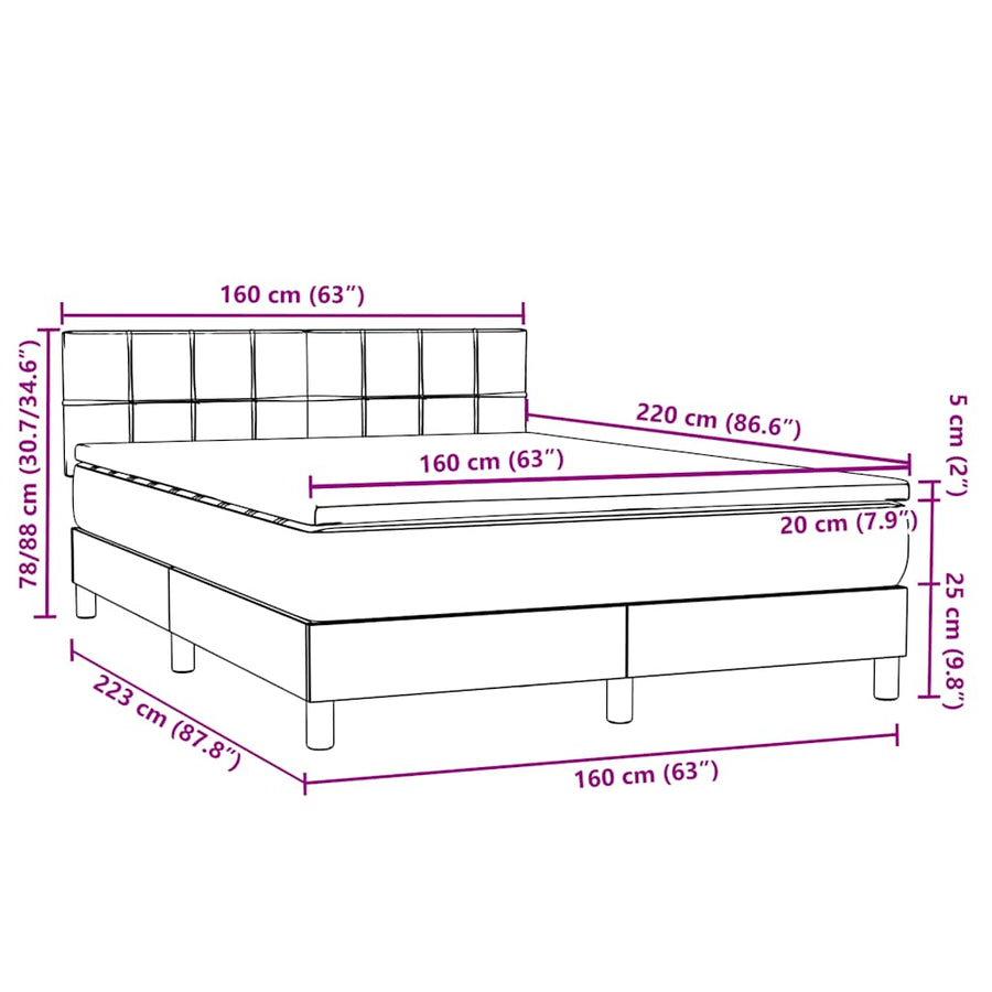 Boxspring met matras fluweel lichtgrijs 160x220 cm