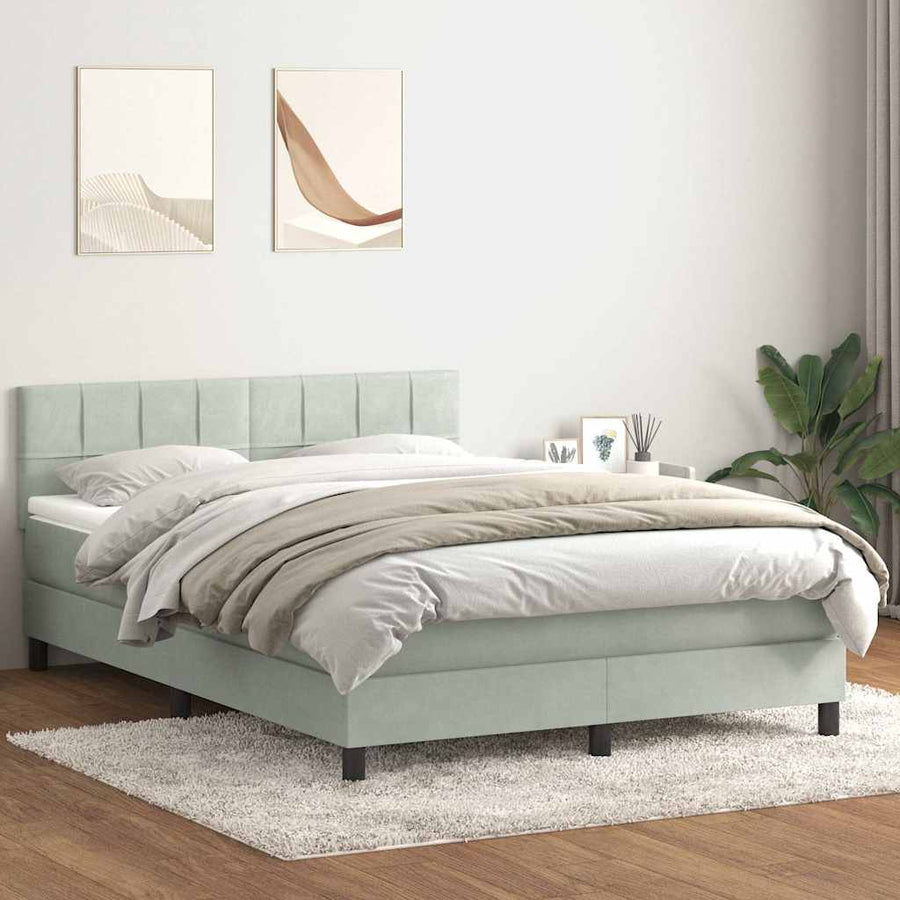 Boxspring met matras fluweel lichtgrijs 160x220 cm