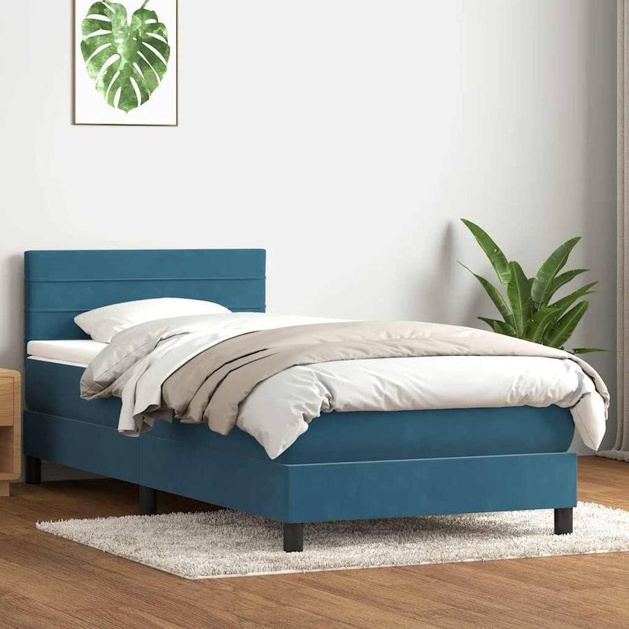 Boxspring met matras fluweel donkerblauw 80x210 cm