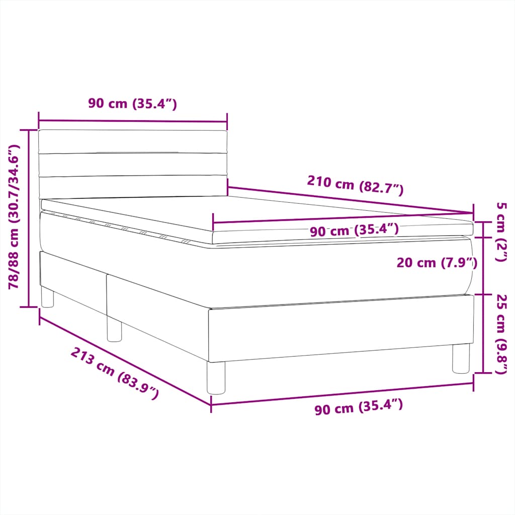 Boxspring met matras fluweel lichtgrijs 90x210 cm