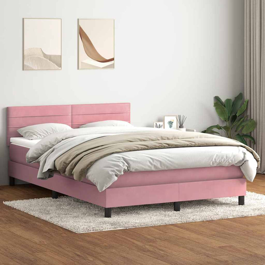 Boxspring met matras fluweel roze 160x210 cm