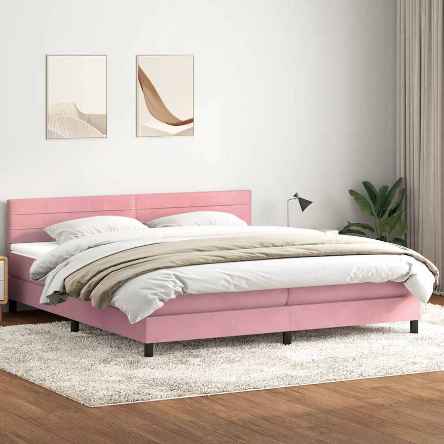 Boxspring met matras fluweel roze 180x210 cm
