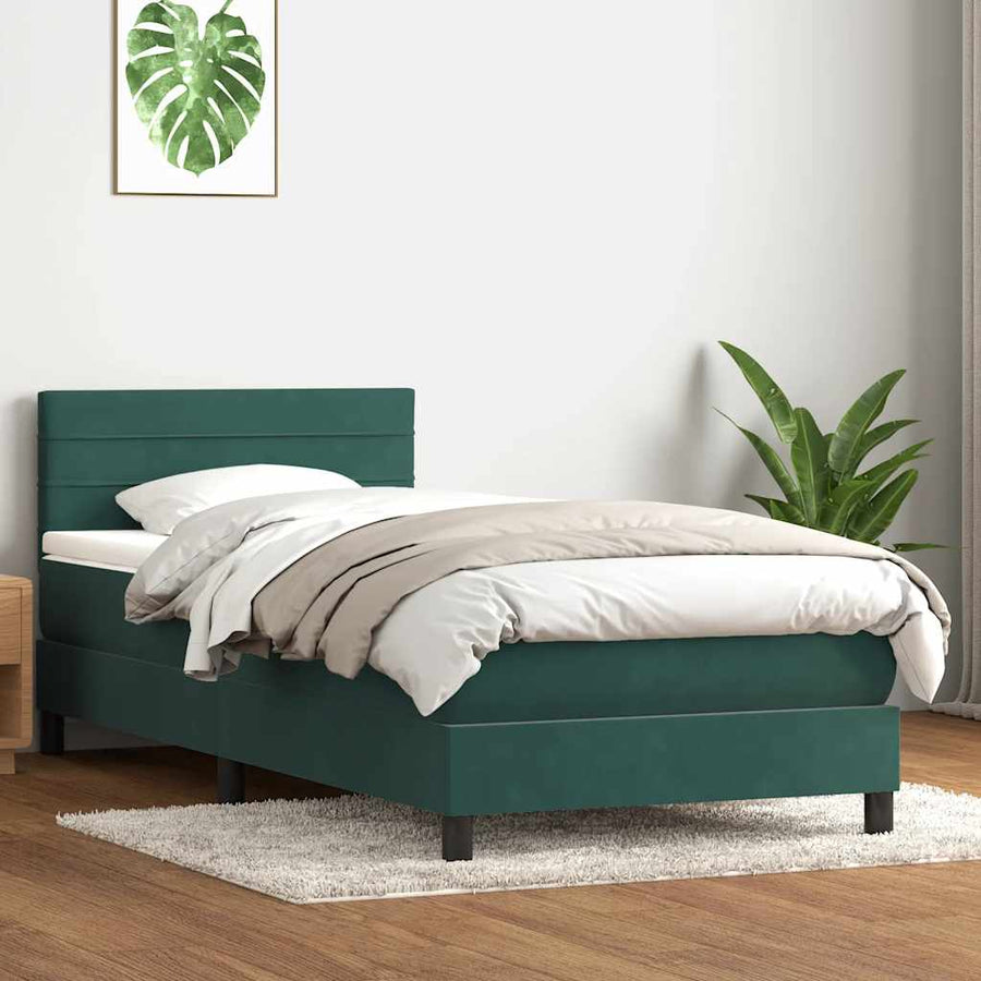Boxspring met matras fluweel donkergroen 80x220 cm