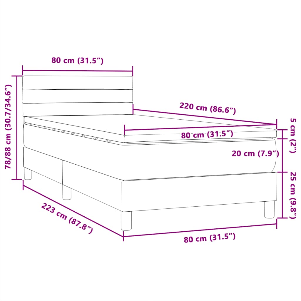 Boxspring met matras fluweel donkerblauw 80x220 cm