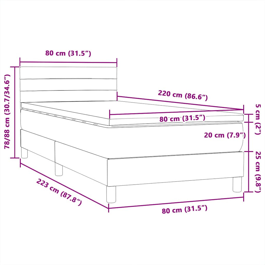 Boxspring met matras fluweel roze 80x220 cm