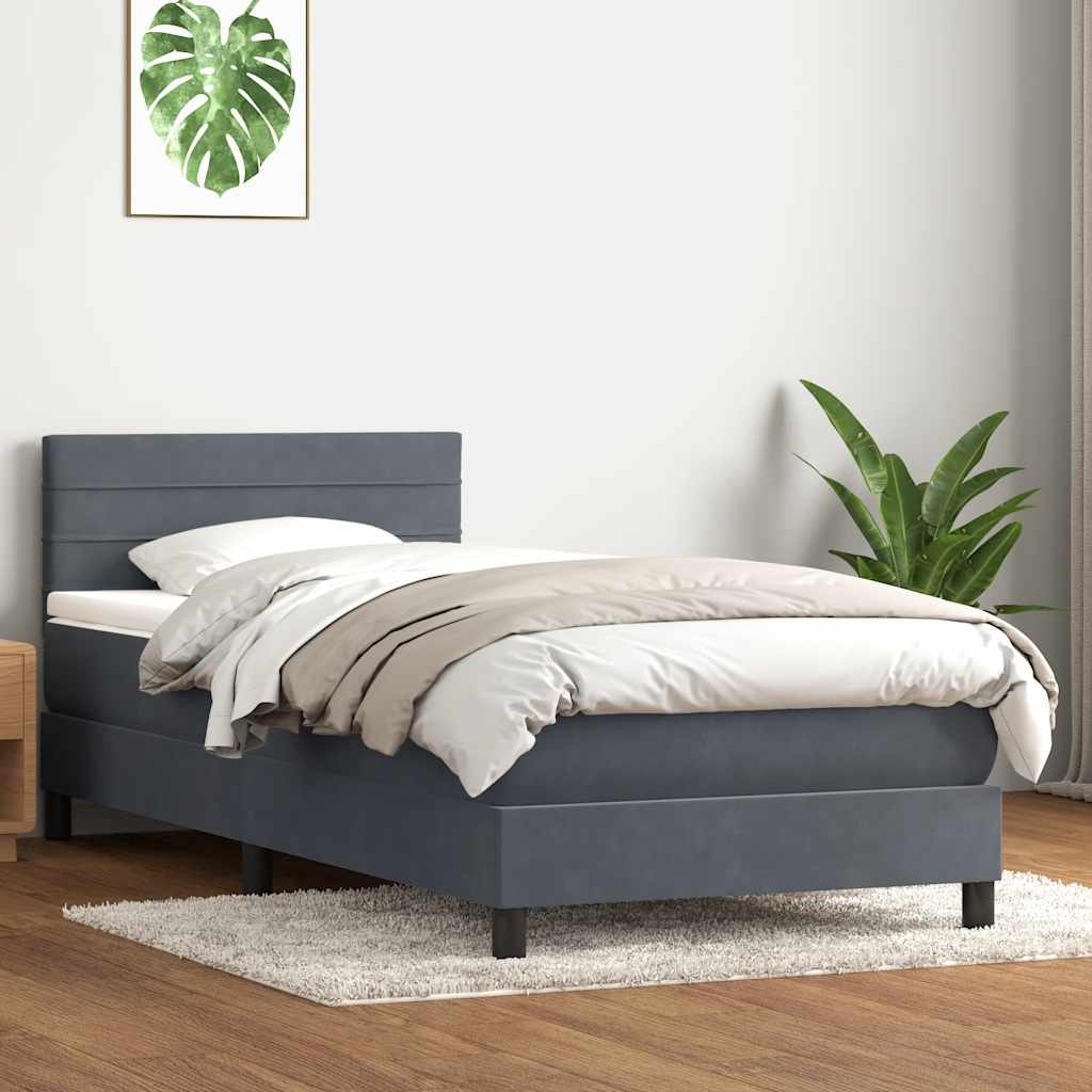 Boxspring met matras fluweel donkergrijs 90x220 cm