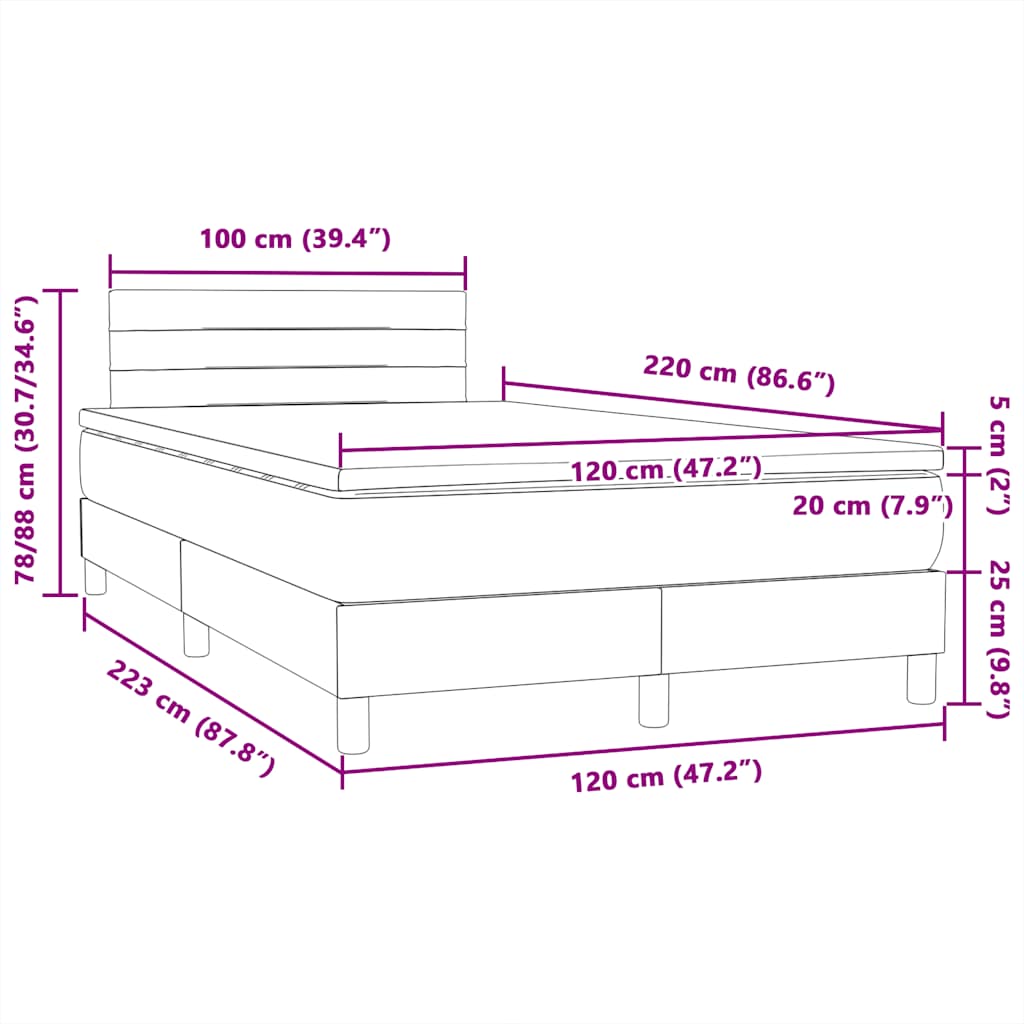 Boxspring met matras fluweel roze 120x220 cm