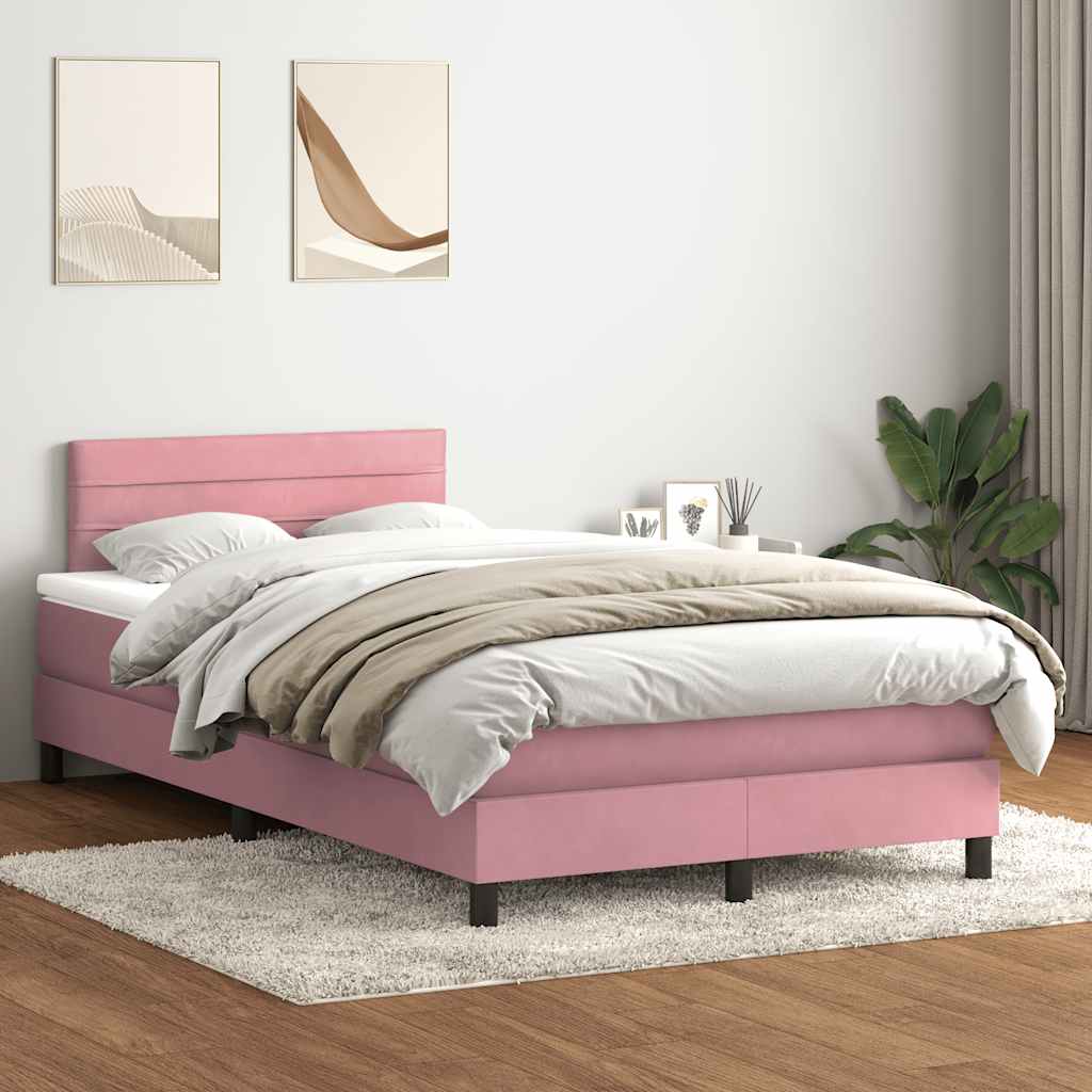 Boxspring met matras fluweel roze 120x220 cm