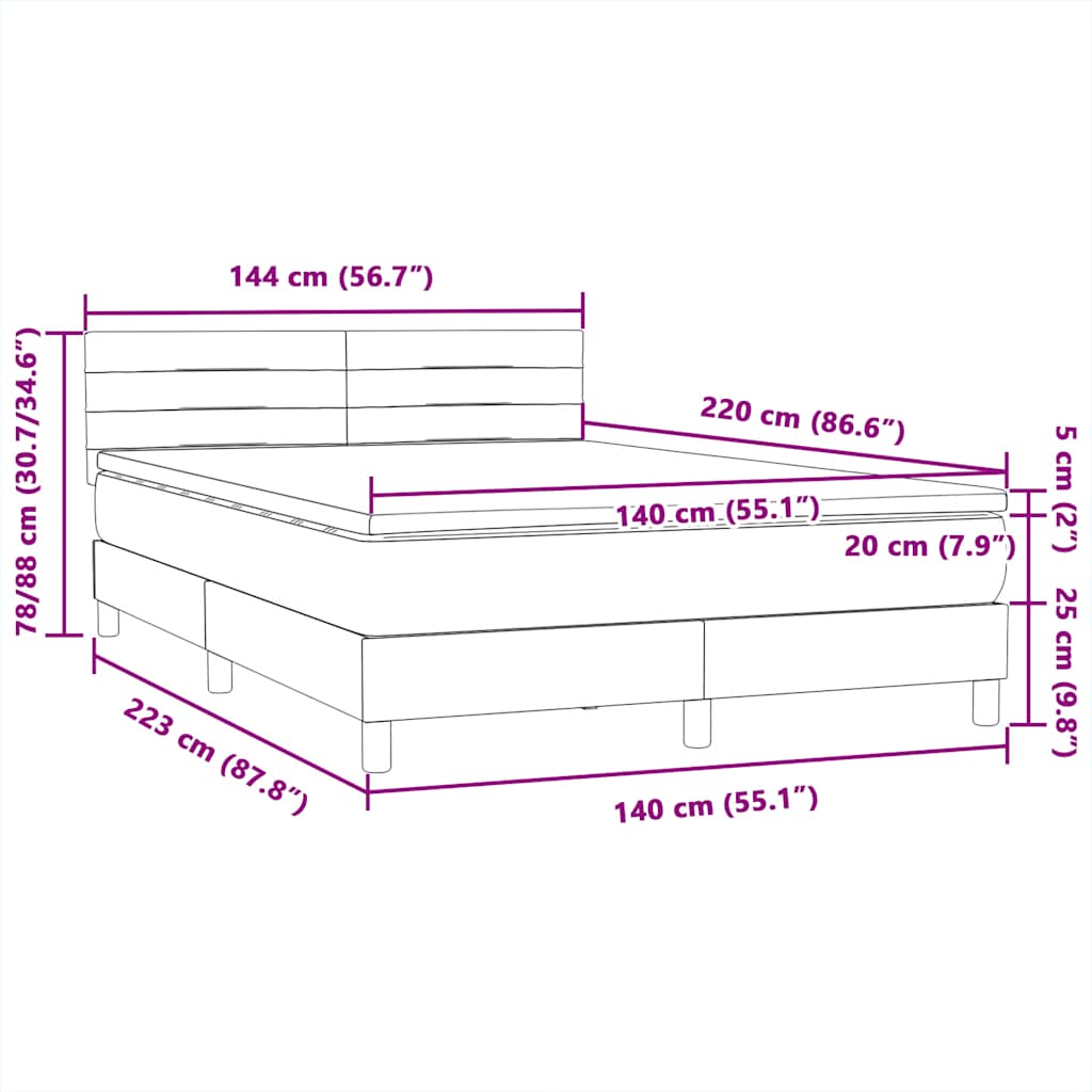 Boxspring met matras fluweel roze 140x220 cm