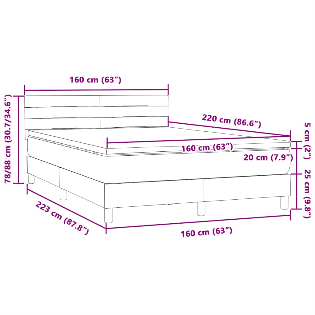 Boxspring met matras fluweel lichtgrijs 160x220 cm