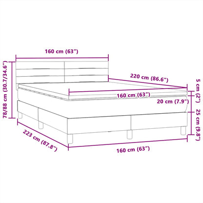 Boxspring met matras fluweel lichtgrijs 160x220 cm