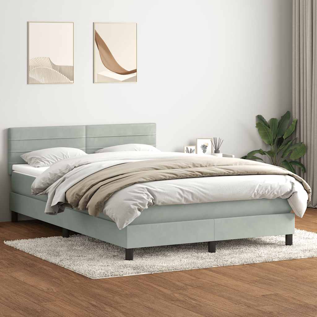 Boxspring met matras fluweel lichtgrijs 160x220 cm
