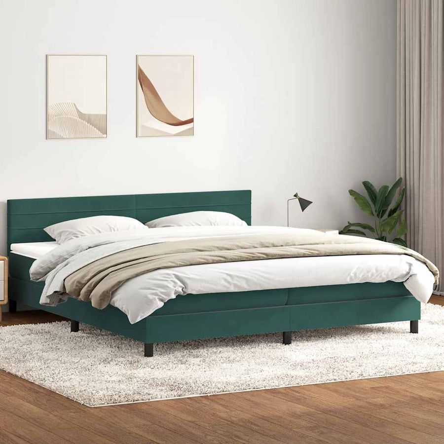 Boxspring Met Matras Fluweel 180 x 220 cm Donkergroen
