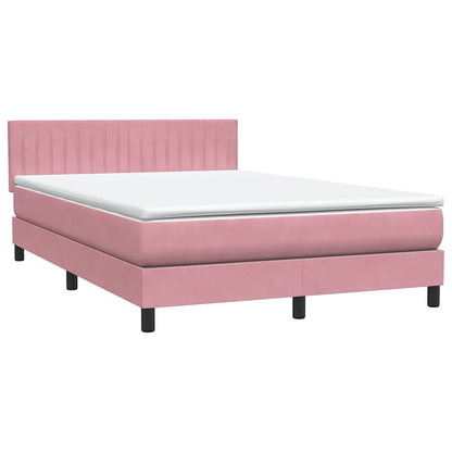 Boxspring met matras fluweel roze 140x210 cm