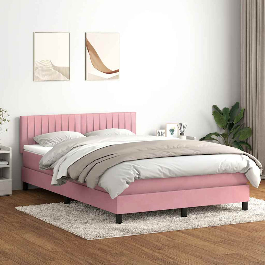 Boxspring met matras fluweel roze 140x210 cm