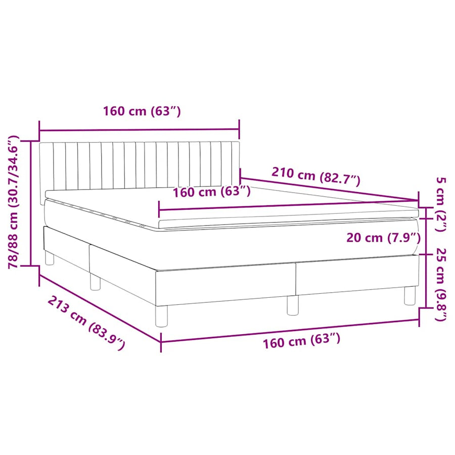 Boxspring met matras fluweel lichtgrijs 160x210 cm