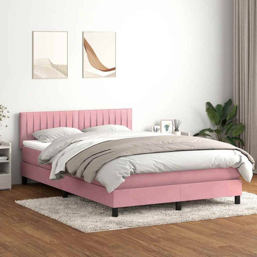 Boxspring met matras fluweel roze 160x210 cm
