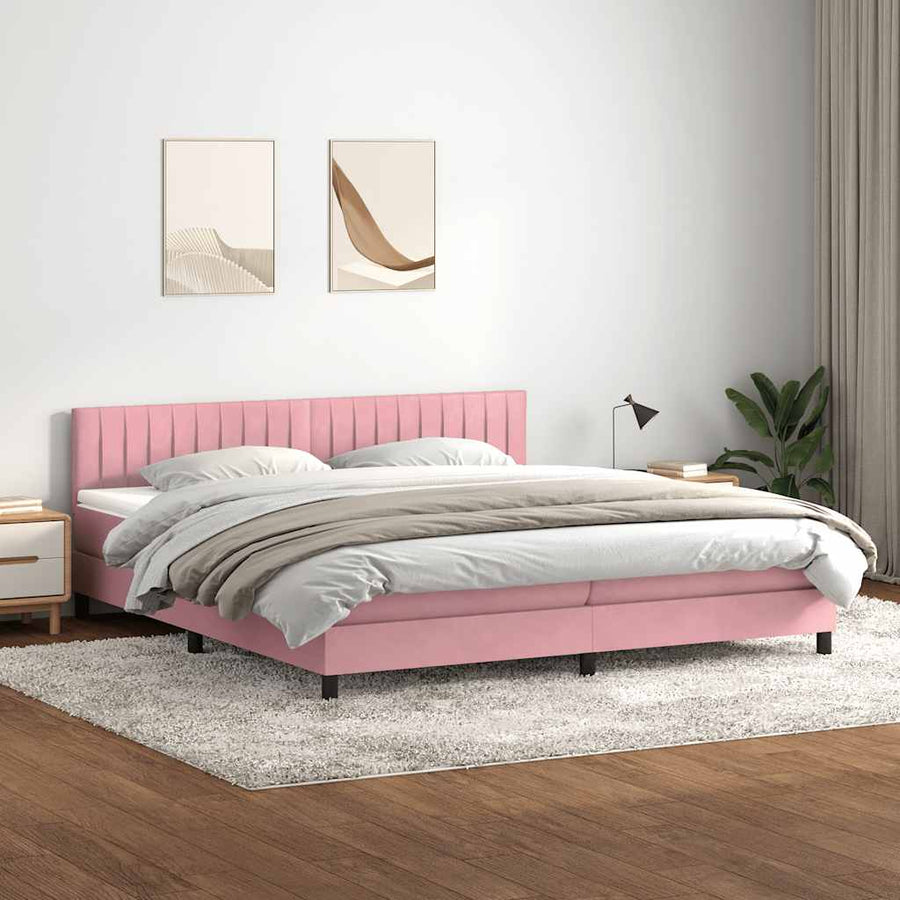 Boxspring met matras fluweel roze 180x210 cm