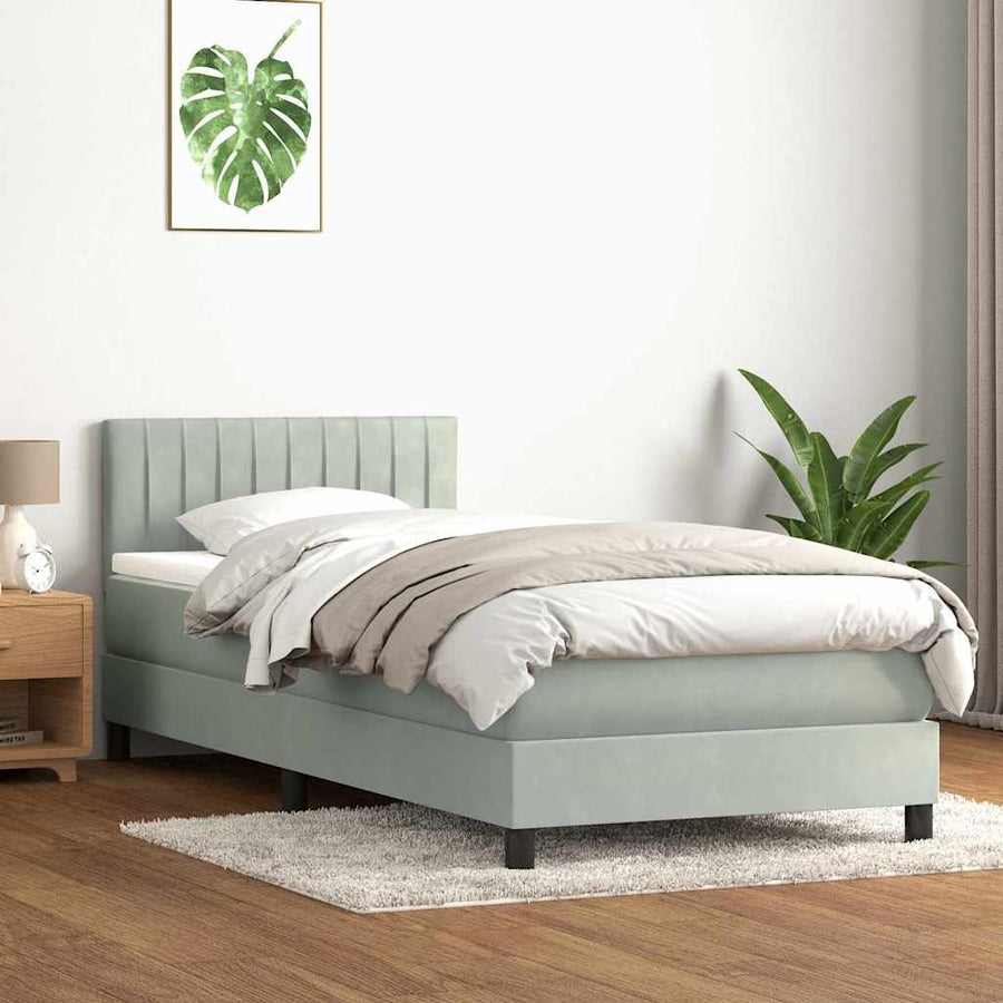 Boxspring met matras fluweel lichtgrijs 90x220 cm