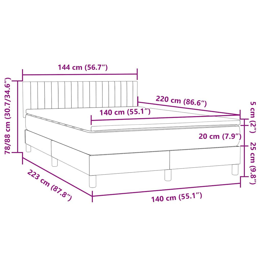 Boxspring met matras fluweel roze 140x220 cm