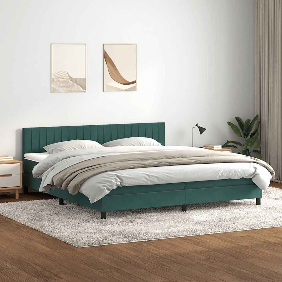 Boxspring met matras fluweel donkergroen 180x220 cm