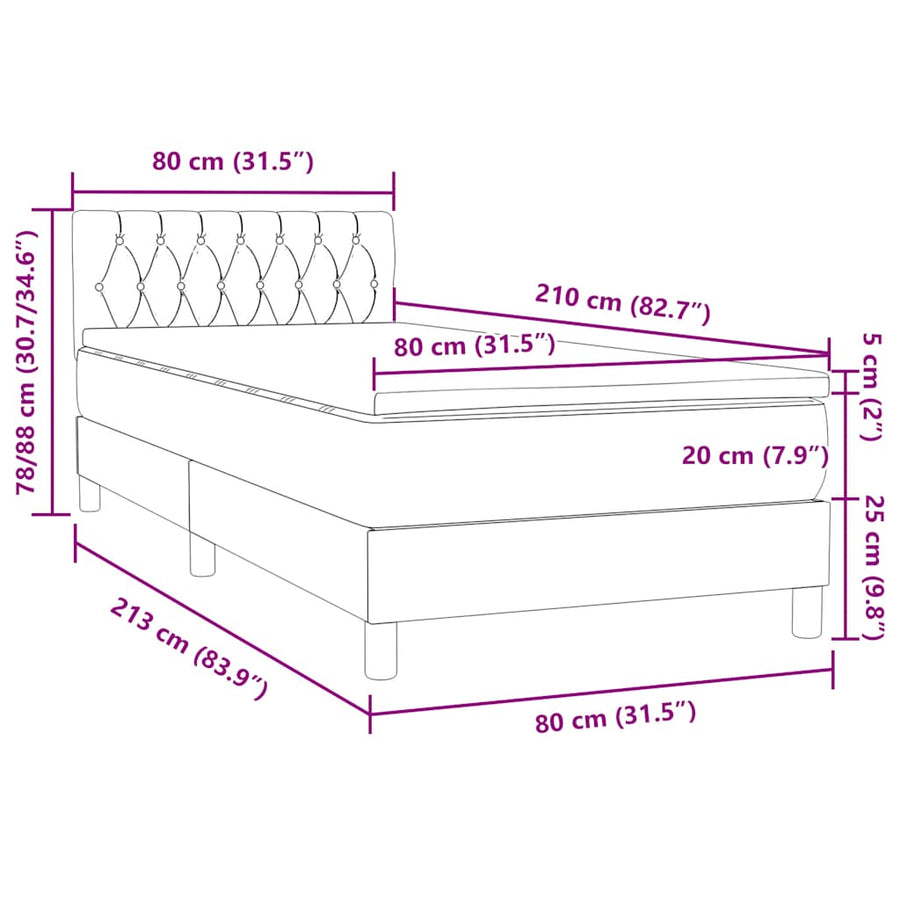 Boxspring met matras fluweel donkergrijs 80x210 cm