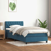 Box spring with velvet dark blue mattress 80x210 cm