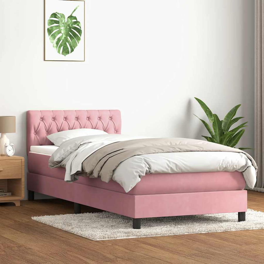 Boxspring met matras fluweel roze 90x210 cm