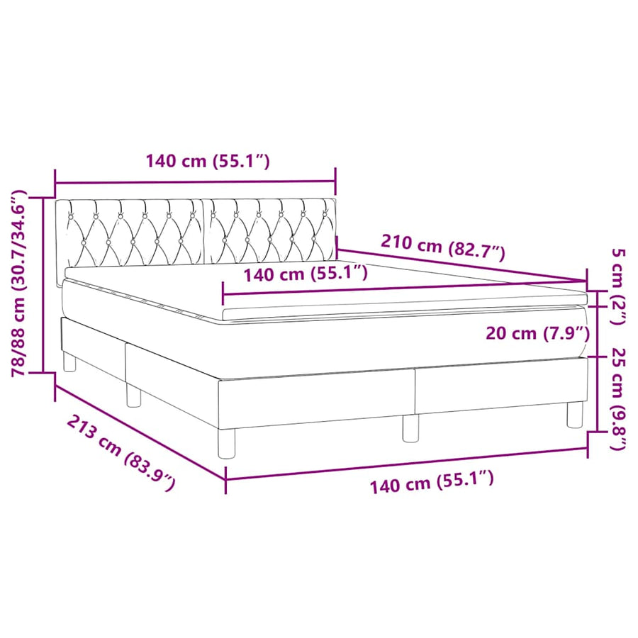 Boxspring met matras fluweel roze 140x210 cm