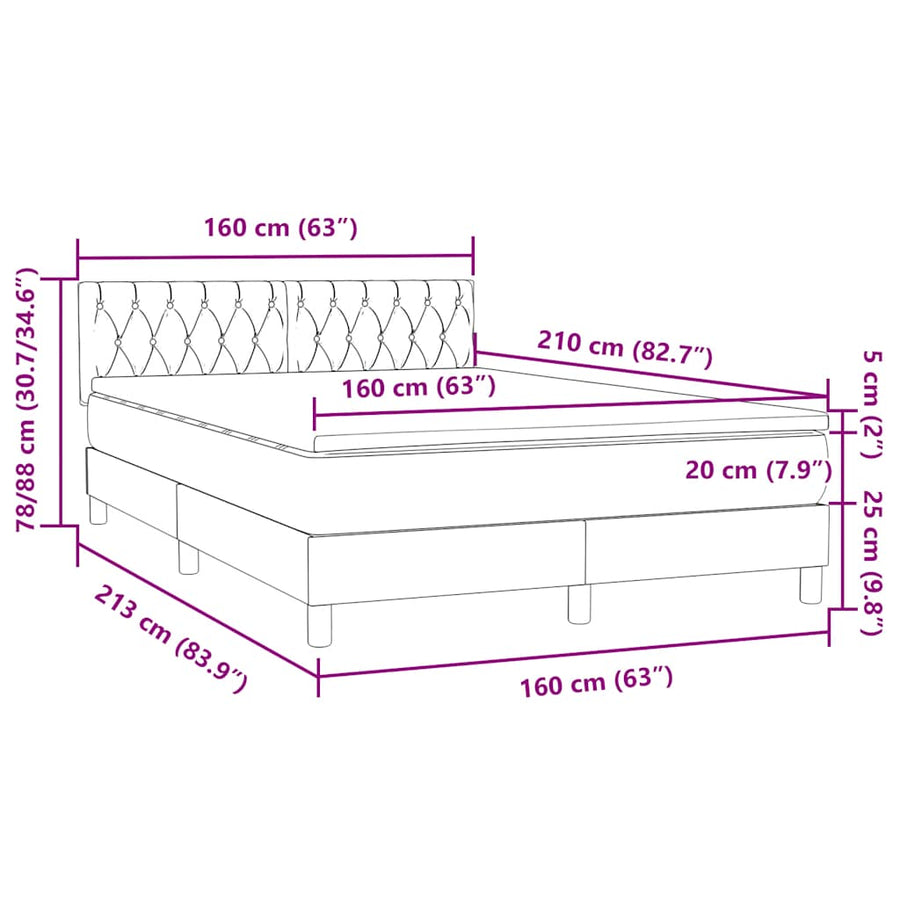 Boxspring met matras fluweel lichtgrijs 160x210 cm