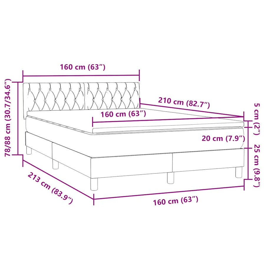 Boxspring met matras fluweel roze 160x210 cm