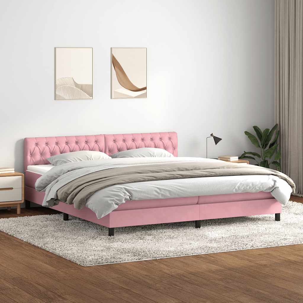 Boxspring met matras fluweel roze 180x210 cm