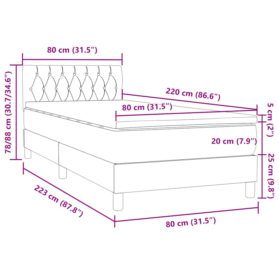 Boxspring met matras fluweel lichtgrijs 80x220 cm