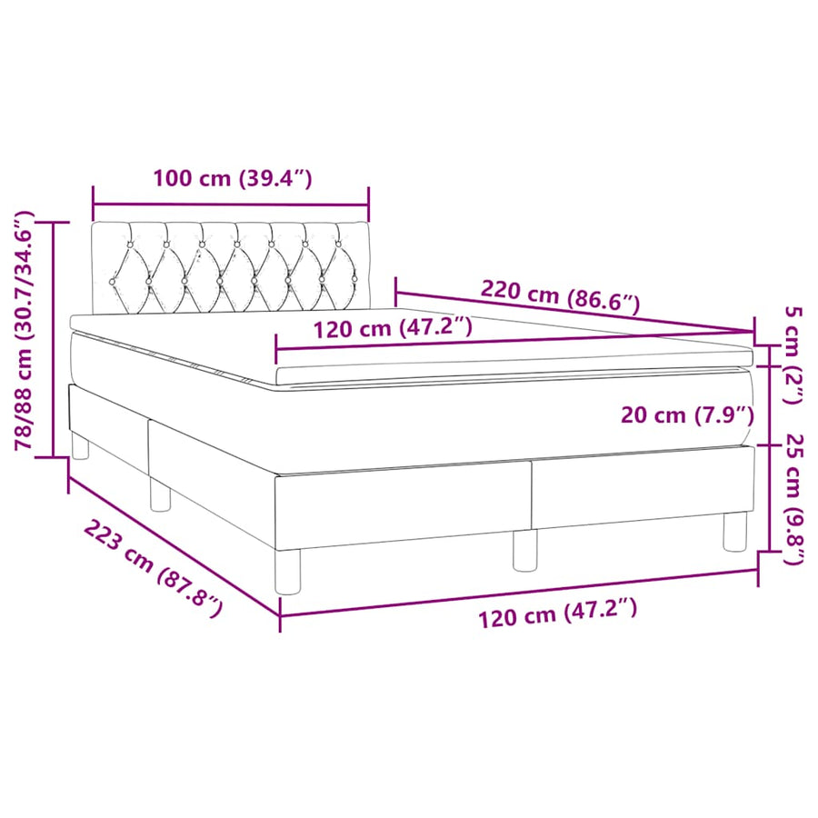 Boxspring met matras fluweel roze 120x220 cm