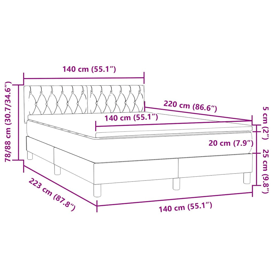 Boxspring met matras fluweel roze 140x220 cm