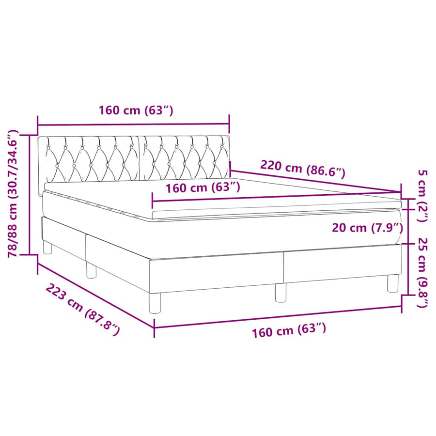Boxspring met matras fluweel lichtgrijs 160x220 cm