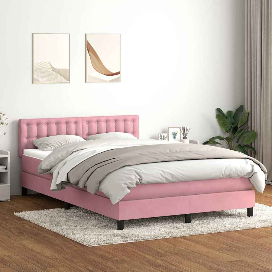 Boxspring met matras fluweel roze 140x210 cm
