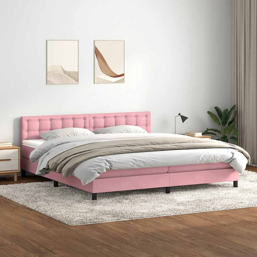 Boxspring met matras fluweel roze 180x210 cm