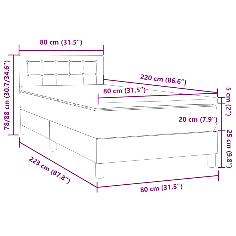 Boxspring met matras fluweel lichtgrijs 80x220 cm