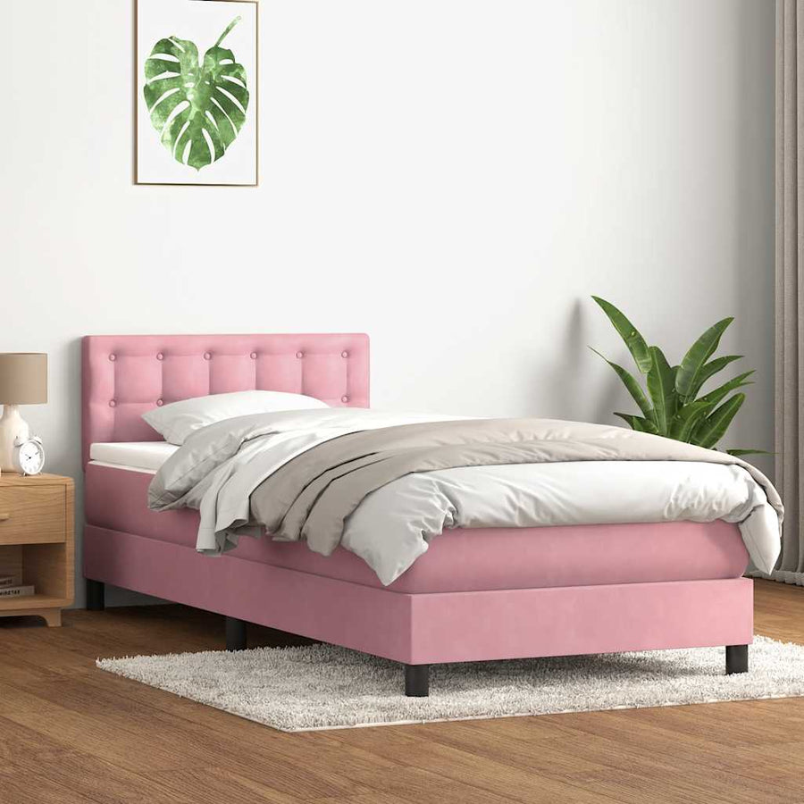 Boxspring met matras fluweel roze 80x220 cm