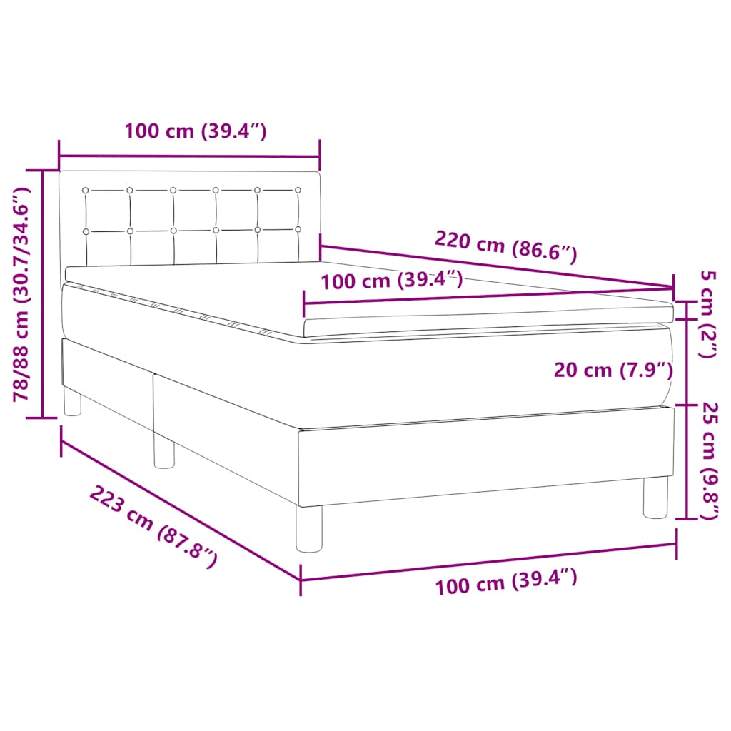 Boxspring met matras fluweel roze 100x220 cm